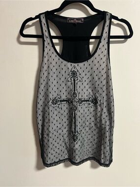 Almost Famous Black & Gray Mesh Cross Racerback Tank